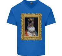 Il Vero Re Dei Gatti Divertente Maglietta In Cotone A V Collo Per Uomo