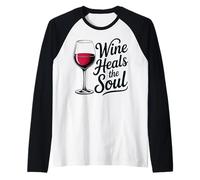 Il Vino guarisce l'anima Vintage Bicchiere da Vino Sommelier Joke Maglia con Maniche Raglan