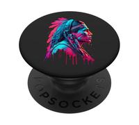 Il volto dell'uomo dei nativi americani, arte synthwave PopSockets PopGrip Adesivo