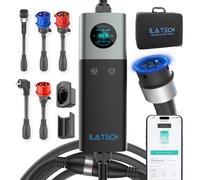 iLa Tech Mobile Wallbox 22kW Trifase Tipo 2,EV Caricatore 32A con 5 Metri Cavo Ricarica,LCD Display,Corrente Regolabile,Borsa Trasporto&Supporto con 3 Adattatori CEE 32/16+EU Schuko+Tipo 2