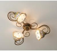 ILAB Plafoniera classica a 3 luci in ferro battuto e ceramica realizzata e decorata artigianalmente coll. candida