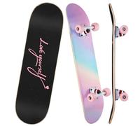 ILAHUI Skateboard Adolescente Ragazza Bambino Adulto Principianti 7 Strati in Legno d'acero Vassoio 80 x 20cm Portare Borsa Skateboard - Polvere arcobaleno