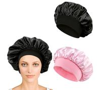 iLamvie 2 pezzi Cuffia Seta Capelli Ricci,Silk Bonnet,Berretto Da Notte Raso Elastico Per Dormire Cappello Da Notte Per Donna Berretto Da Notte Raso Per Donna Ragazza(rosa+Nero)