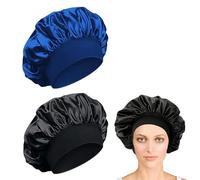 iLamvie 2 pezzi Cuffia Seta Capelli Ricci,Silk Bonnet,Berretto Da Notte Raso Elastico Per Dormire Cappello Da Notte Per Donna Berretto Da Notte Raso Per Donna Ragazza(Nero+blu)