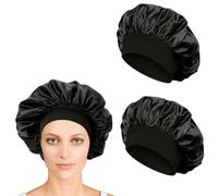 iLamvie 2 Pezzi Cuffia Seta Capelli Ricci,Silk Bonnet,Berretto da Notte Raso Elastico per Dormire Cappello da Notte per Donna Berretto da Notte Raso per Donna Ragazza(Nero)