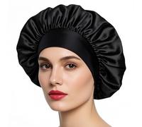 iLamvie Cuffia Seta Capelli Ricci,Silk Bonnet,Berretto da Notte Raso Elastico per Dormire Cappello da Notte per Donna Berretto da Notte Raso per Donna Ragazza(Nero)
