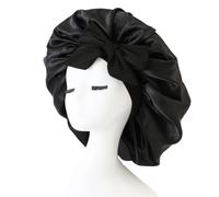 iLamvie Cuffia Seta Capelli Ricci,Silk Bonnet,con Nastri Regolabili,Berretto Da Notte Raso Elastico Per Dormire Cappello Da Notte Per Donna Berretto Da Notte Raso Per Donna Ragazza(Nero)