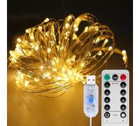 ILantule Luci Led USB, Led Stringa Luci, 10M 100LED USB Lucine Decorative,con Telecomando,8 Modalità,per Natale Interni e Esterni, Feste,Matrimonio,Giallo Caldo