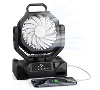 ilatore da campeggio a batteria da 20000 mAh con telecomando, ventilatore da tavolo portatile con luce LED, ventilatore oscillante a 5 velocità, modalità notturna e timer, per tende, emergenze