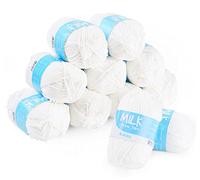 ilauke 12x50g Gomitoli Di Lana per Maglieria e Uncinetto,Filati Bianco Filato per Maglia di Facile Manutenzione In 100% Acrilico,Latte In Cotone 1200m Filato Maglia e Uncinetto Per Lavori A Maglia