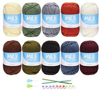 ilauke 50 g x 10 colori lana per uncinetto,500g spessore filato per uncinetto multicolore,2 uncinetti da 4 mm e 5 mm e infila,marcature per punti di abbigliamento,cappello,scarpe,sciarpa,calze