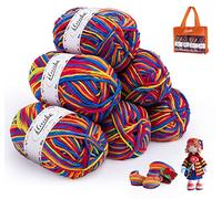 ilauke 6 gomitoli di lana per uncinetto, 300 g (6 x 50 g) a 4 fili, per lavori a maglia, per principianti, con borsa per il trasporto, in cotone spesso, per uncinetto e lavori a maglia