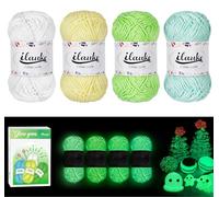 ilauke - Filato luminoso per lavori a mano, 4 pezzi fluorescenti al buio, 50 g, 4 colori, in poliestere, per sciarpe, cardigan e lavori all'uncinetto
