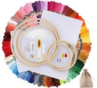 ilauke Kit da ricamo,155 pezzi con 100 fili di colore Kit punto croce, con borse in iuta cornici in bambù tessuto da ricamo per ricamo punto croce maglia bracciali brasiliani