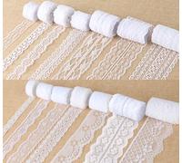 ilauke Nastro in pizzo bianco, 14 rotoli di pizzo vintage da 0,6 a 5,3 cm con motivi assortiti per cucito, artigianato, nastro di nozze, nastro di fiori, 3,28 m ciascuno