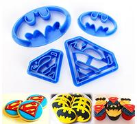 ilauke Set 4 di Superman Batman Supereroi Tagliabiscotti Stampini Tagliapasta per Biscotti Torta Sugarcraft Decorazioni, Blu