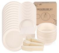 ilauke Set di 170 piatti di carta usa e getta, compostabili e biodegradabili, con 40 piatti, 20 forchette, 20 coltelli, 20 cucchiai, 50 tovaglioli e 20 ciotole per barbecue, campeggio, feste