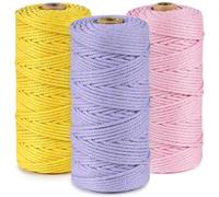 ilauke - Set di 3 filati di cotone macramè, 3 mm, per progetti fai da te, 3 x 100 m, corda di cotone per arazzo da parete macramè, acchiappasogni, fioriere, Viola + rosa + giallo
