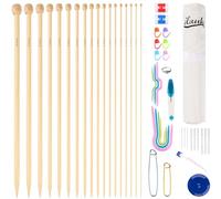 ilauke Set di 70 ferri da maglia in bambù, 18 paia di ferri da maglia a punta singola da 2 mm-10 mm, kit per lavoro a maglia per principianti e adulti, con 33 accessori per maglieria