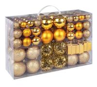 ilauke Set di palline per albero di Natale, 105 pezzi, oro in plastica, decorazione per albero di Natale, in diverse misure, per albero di Natale, feste, casa, matrimonio