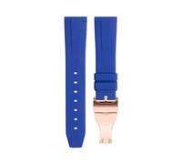 ILAZI 20mm 22mm Soft Fluororubber Watchband Wristband For TUDOR Strap 39mm Black Bay Heritage Fold Buckle Universal Accessories FKM Rubber Watchbands(Blue RoseBuckle,22mm)
