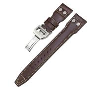 ILAZI Cinturino in vera pelle con rivetto 20mm 21mm 22mm adatto per IWC Big Pilot IW377714 Spitfire cinturino in pelle di vacchetta marrone(Brown White Rivet,21mm)