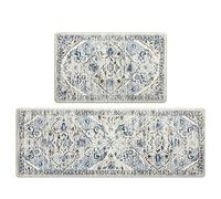 Ileading Cushioned Kitchen Rugs Sets of 2 Waterproof Anti Fatigue Mats for Kitchen Floor Non Slip Stain Resistant Floor Mats PVC Ergonomic Comfort Rugs for Kitchen, Home, Sink, Laundry, Blue