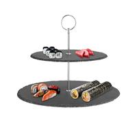 IlGruppone Alzata in Ardesia 2 Piatti Rotondi Set da Portata Centrotavola per Dolci Frutta Snack Manico in Metallo Piatto Rotondo Supporto Ripiani Torte Certificata Contatto Alimentare