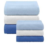 IlGruppone Asciugamani Bagno 100% Spugna Puro Cotone 450 Gr 6 Pezzi 3 Salvietta Viso 3 Asciugamano Ospite Mani qualità Salviette Super Morbide Bicolore - Azzurro