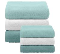 IlGruppone Asciugamani Bagno 100% Spugna Puro Cotone 450 Gr 6 Pezzi 3 Salvietta Viso 3 Asciugamano Ospite Mani qualità Salviette Super Morbide Bicolore - VerdeAcqua