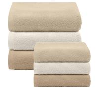 IlGruppone Asciugamani Bagno 100% Spugna Puro Cotone 450 Gr Super Morbide Bicolore 6 Pezzi 3 Salvietta Viso 3 Asciugamano Ospite Mani Qualità Salviette - Beige