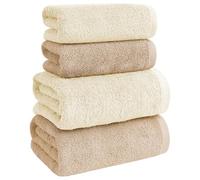 IlGruppone Asciugamani Bagno Super Morbida 100% Spugna Puro Cotone 500 Gr 4 Pezzi 2 Salvietta Viso 2 Asciugamano Ospite Mani qualità Certificato Oeko-Tex Salviette - Panna/CaffeLatte