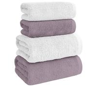 IlGruppone Asciugamani Bagno Super Morbida 100% Spugna Puro Cotone 500 Gr 4 Pezzi 2 Salvietta Viso 2 Asciugamano Ospite Mani qualità Certificato Oeko-Tex Salviette - Bianco/Prugna
