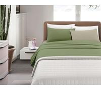 IlGruppone Completo Lenzuola Invernali Bicolore Set Biancheria da Letto Anti Pilling in Calda Flanella sopra,sotto con Angoli Elasticizzati E Federe Felpate - Verde-Panna - Matrimoniale