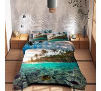 IlGruppone Completo Letto Lenzuola 100% Cotone Set Lenzuolo Moderno sotto sopra Federe Due Stampe in Altissima Definizione - Dis3MaredeiTropici - Matrimoniale