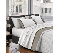 IlGruppone Completo Letto Lenzuola 100% Raso di Cotone con Balza Applicata Stampa Digitale nel Lenzuolo sopra E Federe sotto Due Piazze con Angoli Elastici Tinta Unita - Tortora - Matrimoniale