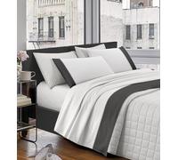 IlGruppone Completo Letto Lenzuola In Cotone Percalle Matrimoniale Tinta Unita Elegante Due Piazze Misure Maxi Lenzuolo Sotto Sopra Federe Con Balza A Contrasto - Grigio