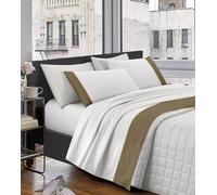 IlGruppone Completo Letto Lenzuola In Cotone Percalle Matrimoniale Tinta Unita Elegante Due Piazze Misure Maxi Lenzuolo Sotto Sopra Federe Con Balza A Contrasto - Tortora