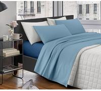 IlGruppone Completo Letto Lenzuola Matrimoniale,100% Cotone, Set Letto, Lenzuolo sopra, sotto e Federe 2 Piazze - Blu Chiaro