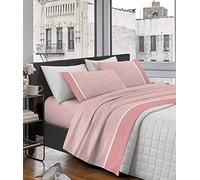 IlGruppone Completo Letto Lenzuola Matrimoniale Elegante,100% Cotone,Tinta Unita Lenzuolo sopra, sotto e Federe Con Bordo Applicato Soft Touch Set Letto Due Piazze Misure Max - Rosa
