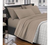 IlGruppone Completo Letto Set Lenzuola sopra sotto Matrimoniale Federe Due Piazze 100% Raso di Cotone - Tortora