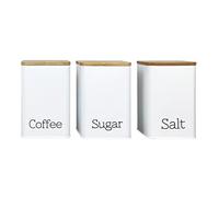 IlGruppone Contenitori Latta Bianchi Cucina Contenitore Certificato Alimenti Barattoli Coperchio In Bamboo Organizer Caffè,Sale,Zucchero - Tris Caffe/Zucchero/Sale