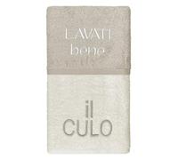 IlGruppone Coppia Asciugamani Bagno 100% Cotone con Ricami Simpatici Idea Regalo Ospite + Salvietta 400Gsm Salviette in Spugna Ricamate Vari Colori Morbidi Assorbenti - TortoraCrema - LavatiBene