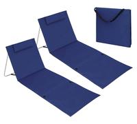IlGruppone Coppia Materassino da Spiaggia 2 Pezzi Pieghevole Leggero Portatile Tappetino Spiaggine Regolabile con Schienale Reclinabile Tasca PortaOggetti Lettino Mare - BluTintaUnita