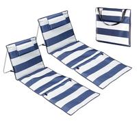 IlGruppone Coppia Materassino da Spiaggia 2 Pezzi Pieghevole Leggero Portatile Tappetino Spiaggine Regolabile con Schienale Reclinabile Tasca PortaOggetti Lettino Mare - RigheBiancoBlu