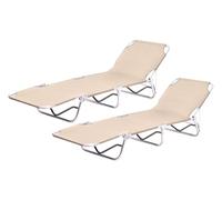 IlGruppone Coppia Set 2 Pezzi Lettino Prendisole Struttura in Alluminio Anodizzato Schienale Regolabile Pieghevole Professionale Tessuto Textilene Impermeabile Resistente Raggi UV - Beige