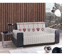 IlGruppone Copridivano Trapuntato Made in Italy Antiscivolo Copri Seduta Protegge da Cani e Gatti Salva Divano Idrorepellente - Cuori appesi Rosso - 4 Posti