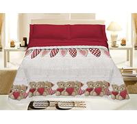 IlGruppone Copriletto Estivo Made in Italy 100% Cotone Piquet Singolo Matrimoniale Orsetti - Rosso - 2 Piazze