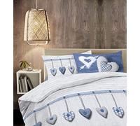 IlGruppone Copripiumino 100% Cotone Sacco e Federe Prodotto Italiano con Stampe Moderne in Morbido Cotone Disegni Moderni in più Colori - Cuori Blu - Matrimoniale