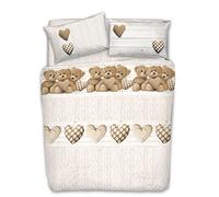 IlGruppone Copripiumino parure Sacco e Federa Orsetti 100% Cotone Singolo Matrimoniale - Beige - 2 Piazze